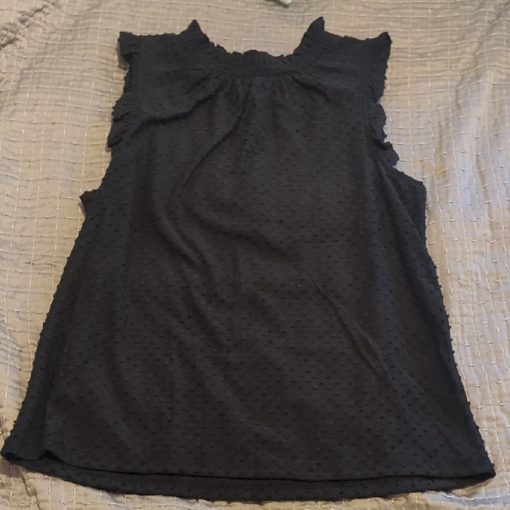 J. Crew Black Flutter Sleeve Blouse with Ruffled Smocked Design